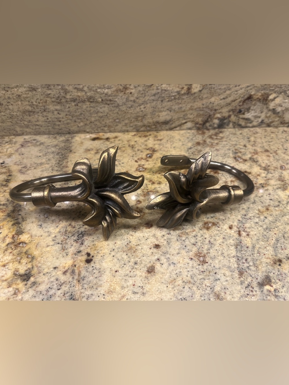 Vintage! Pair of Orchid Curtain Holdbacks in  Antiqued Brass or Bronze Finish
